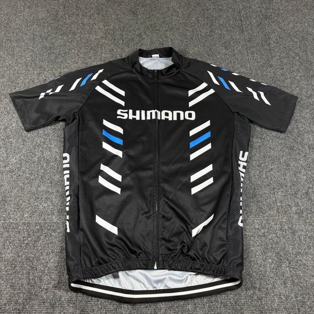Shimano Cycling Jersey XL Black White Blue Full Zip Short Sleeve 3-Pocket